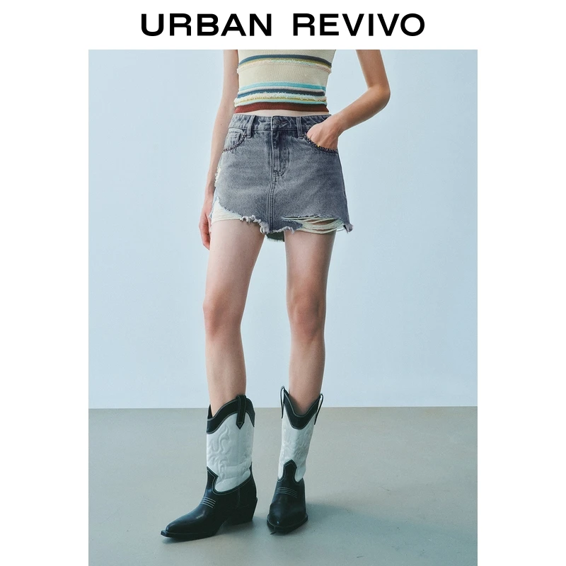 UR2025夏季新款女装复古休闲毛须超短款A字半裙UYL850110