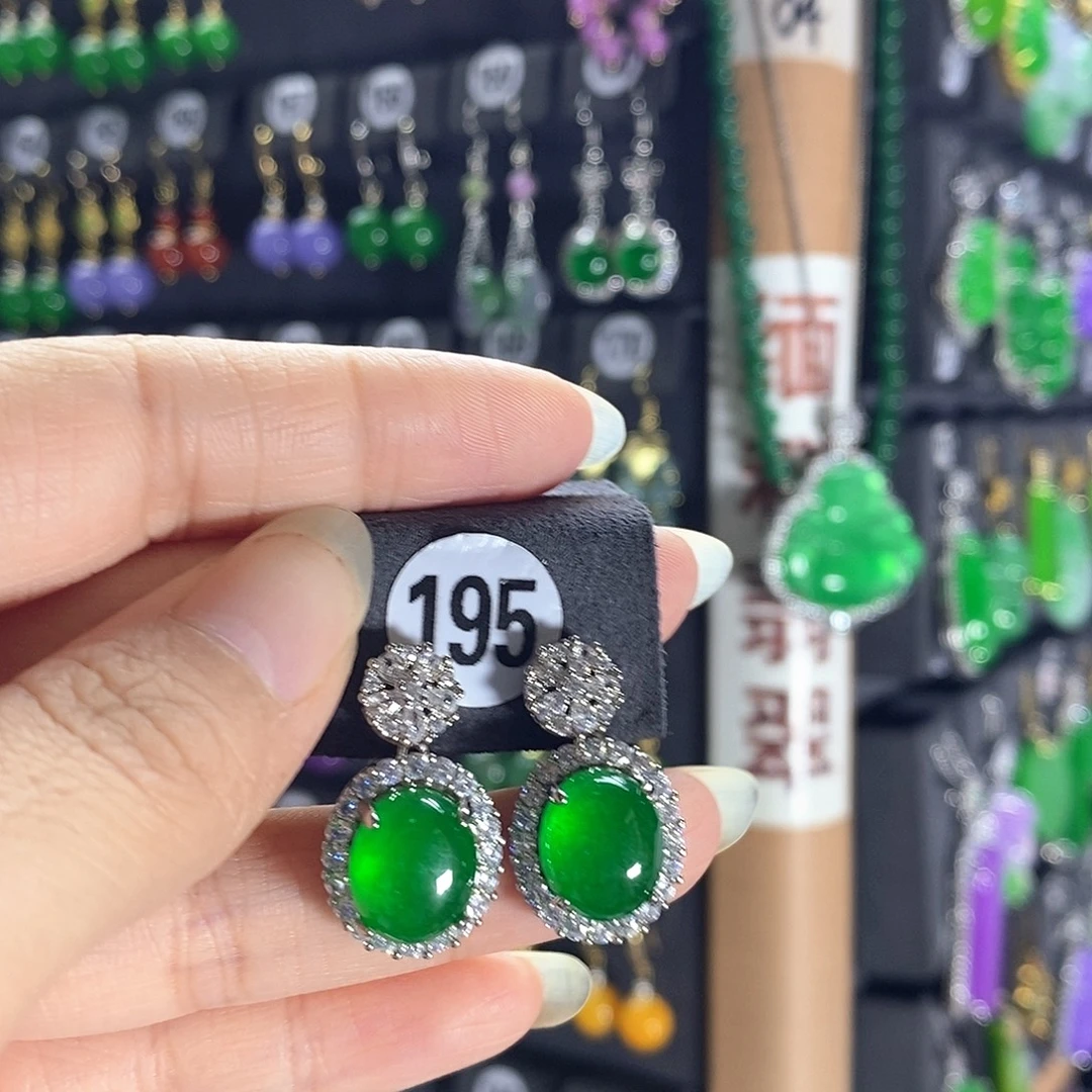 银S925镶嵌翡翠耳饰195