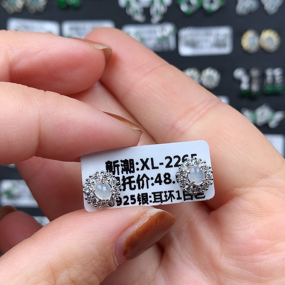 翡翠银S925镶嵌耳饰
