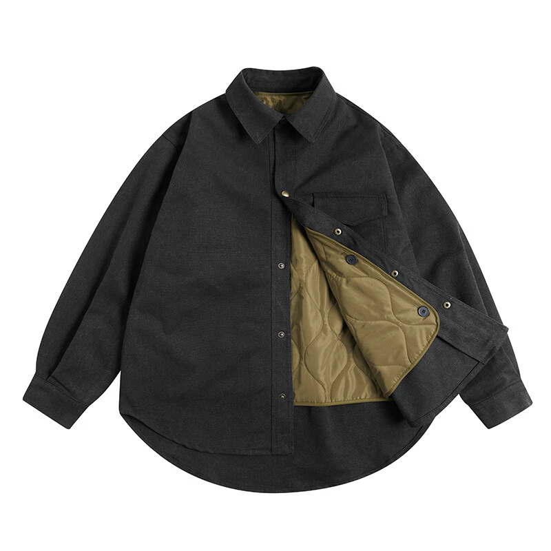 秋冬季重磅翻领衬衫男士绗缝葫芦棉内胆可拆棉服休闲保暖棉衣外套