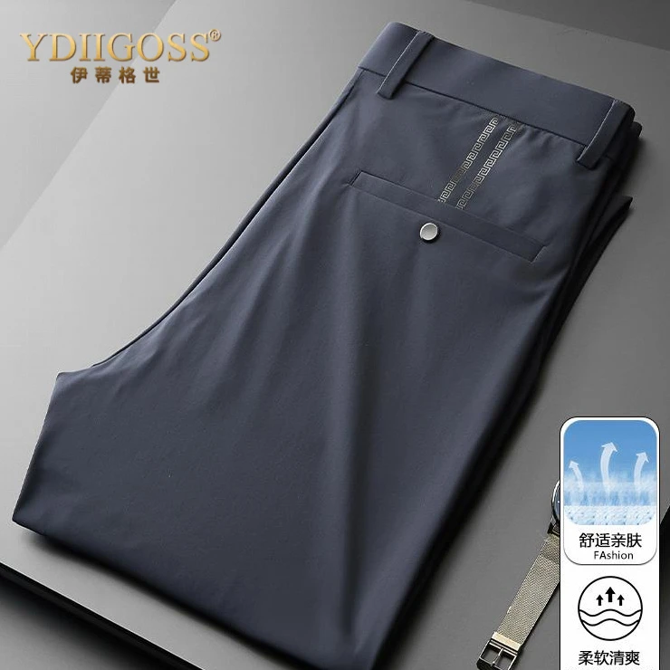 YDIIGOSS男士休闲裤秋季薄款直筒裤装修身长裤子柔软亲肤商务裤子