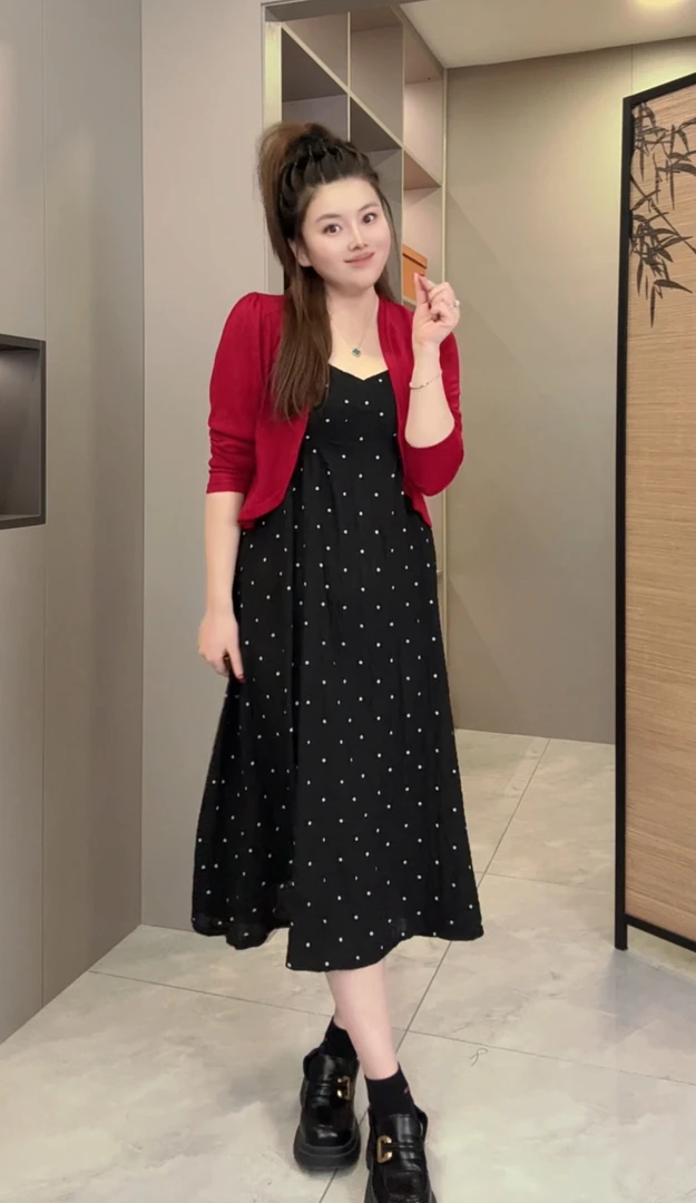 【婷婷】2025夏季新款时尚气质减龄碎花波点25152连衣裙俩件套