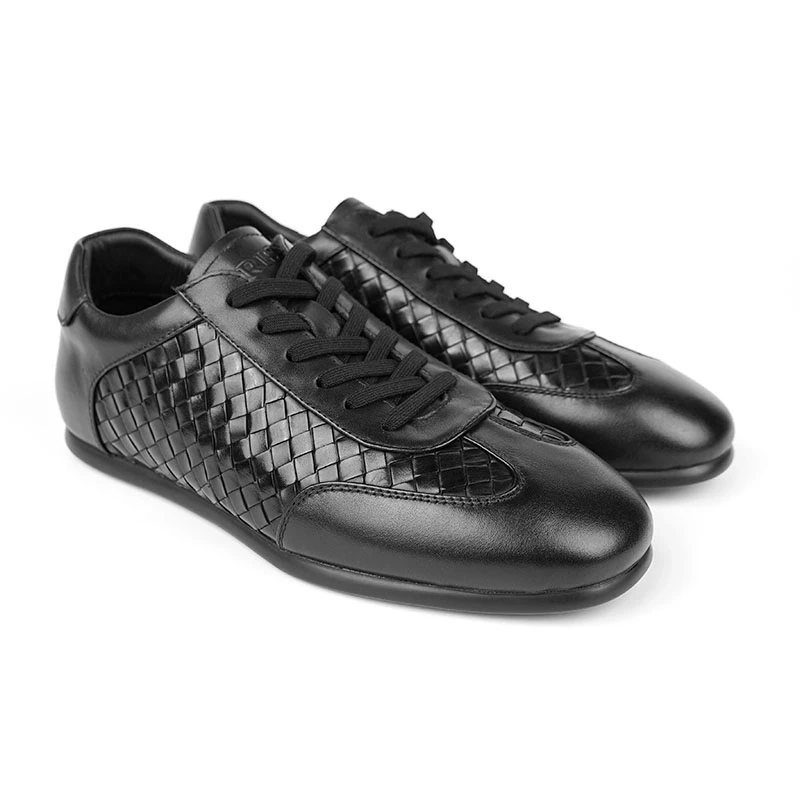 PLANET SUNNY新款真皮编织透气平底休闲皮鞋男士时尚低帮系带男鞋