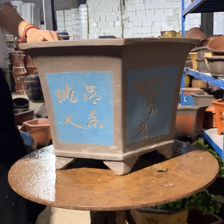 40蓝色六方花盆花盆花盆