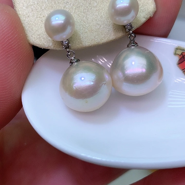 银S925镶嵌耳饰淡水珍珠