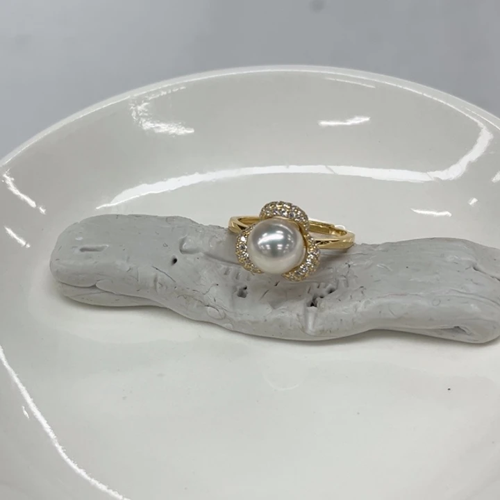 银S925镶嵌AK戒指7-8m海水珍珠