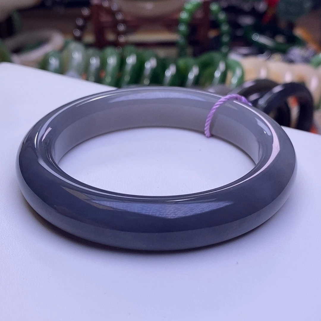 未镶嵌和田玉耳饰收藏级56烟紫老矿料高冰浓紫半山水手镯