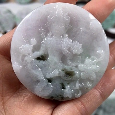 翡翠颈饰未镶嵌山水观音福利两面工福利