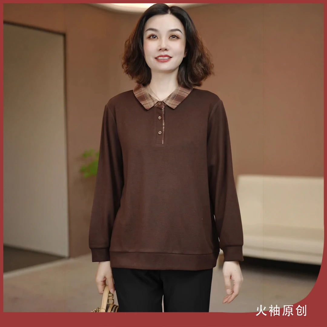 火袖G2404中老年妈妈装娃娃领上衣秋冬新款气质复古百搭长袖衬衣