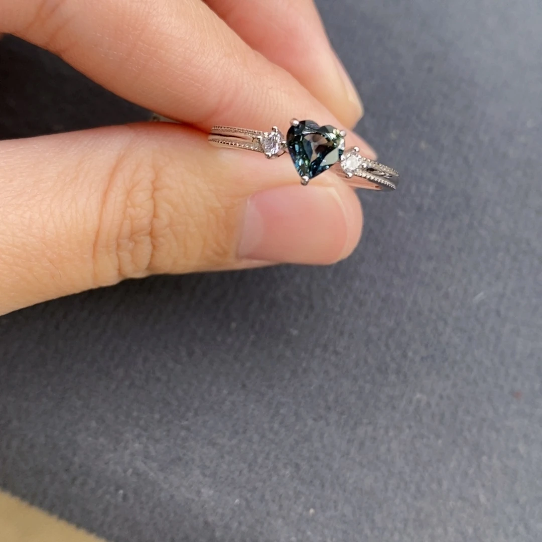 蓝宝石戒指银S925镶嵌薇*