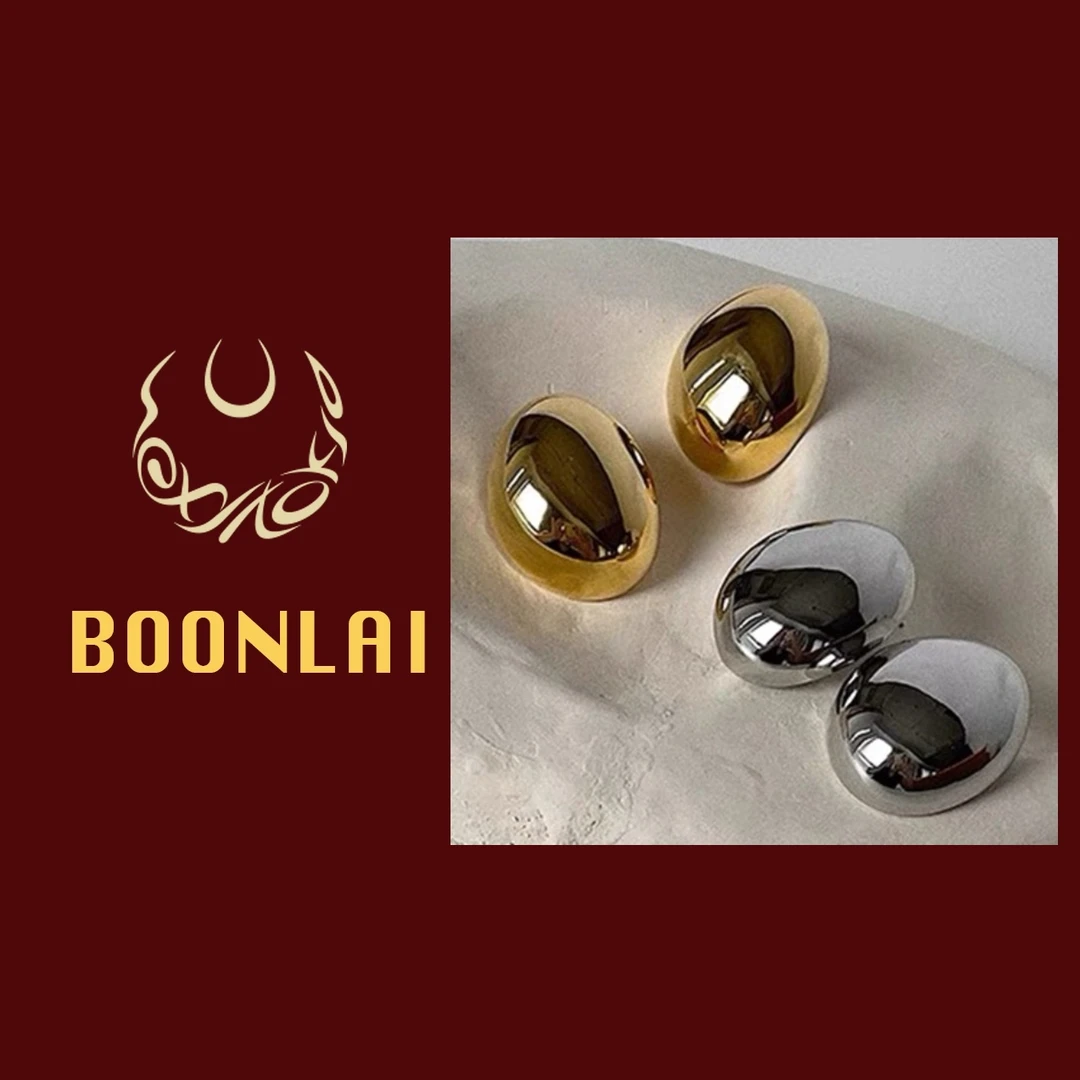 铜合金耳饰 Boonlai 法式简约金属镜面椭圆耳环1518