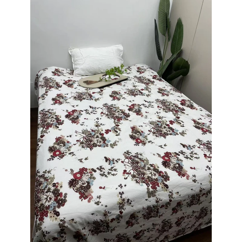 C052 红蓝花车汉麻双人床单230×250
