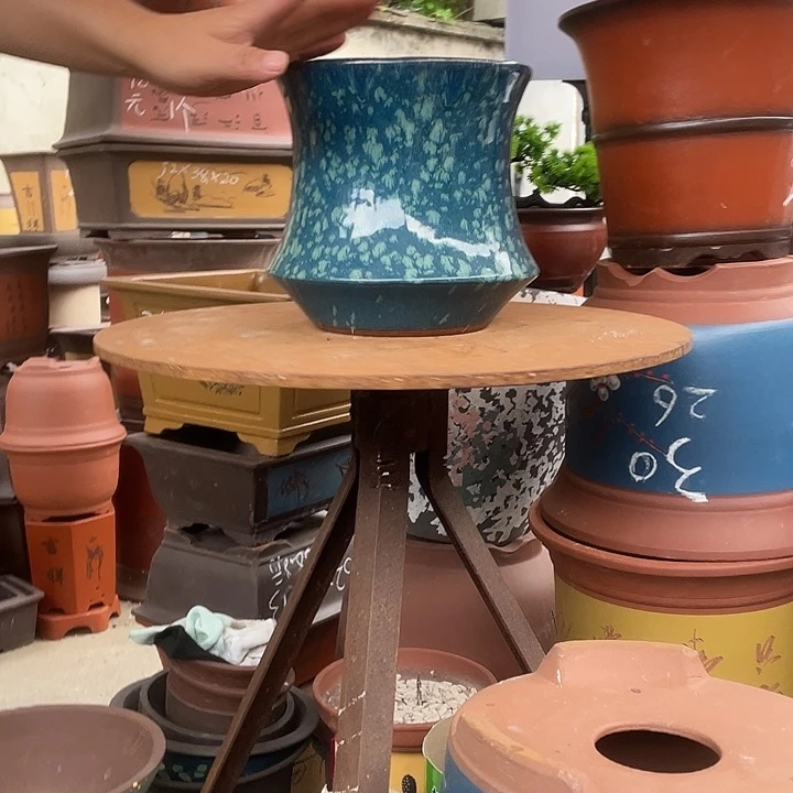 孔雀蓝小蛮腰花盆紫砂花盆紫砂