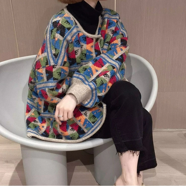 多巴胺毛衣外套女款爆款2025新款慵懒长袖针织衫彩色圆领针织开衫