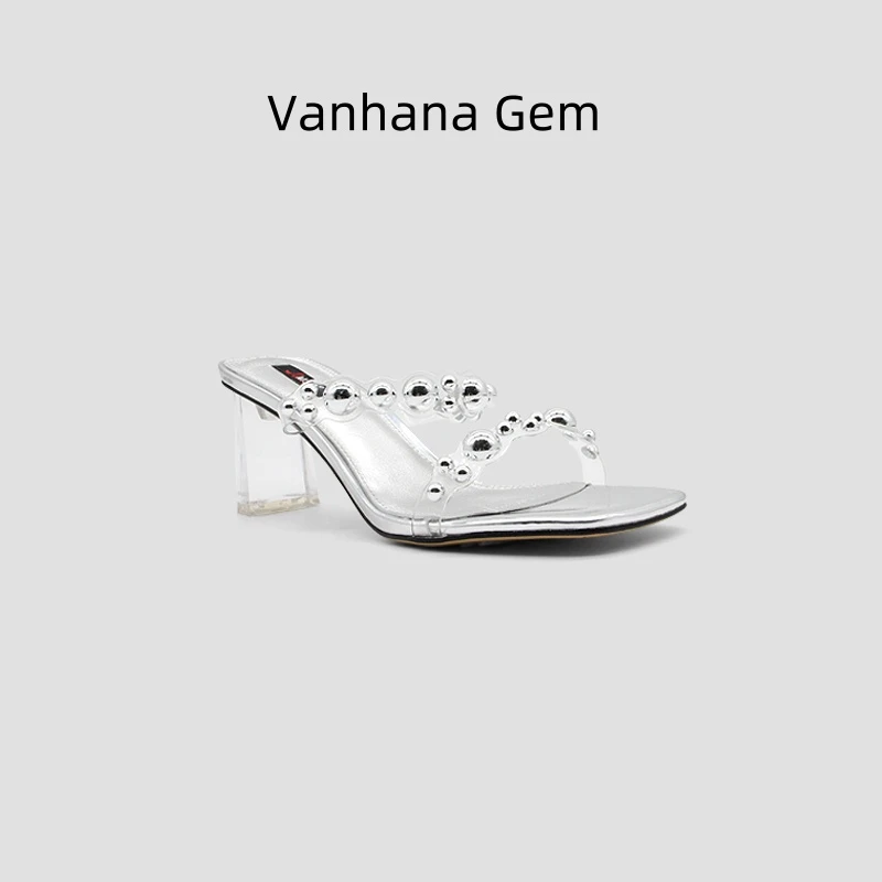 蒂格薇琦 2025新款女鞋细跟亮面百搭高跟凉拖鞋时尚休闲镂空拖