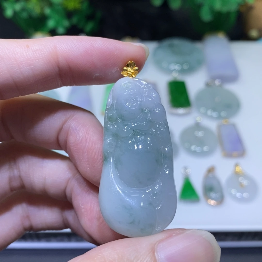 翡翠18K金镶嵌吊坠(不含链)