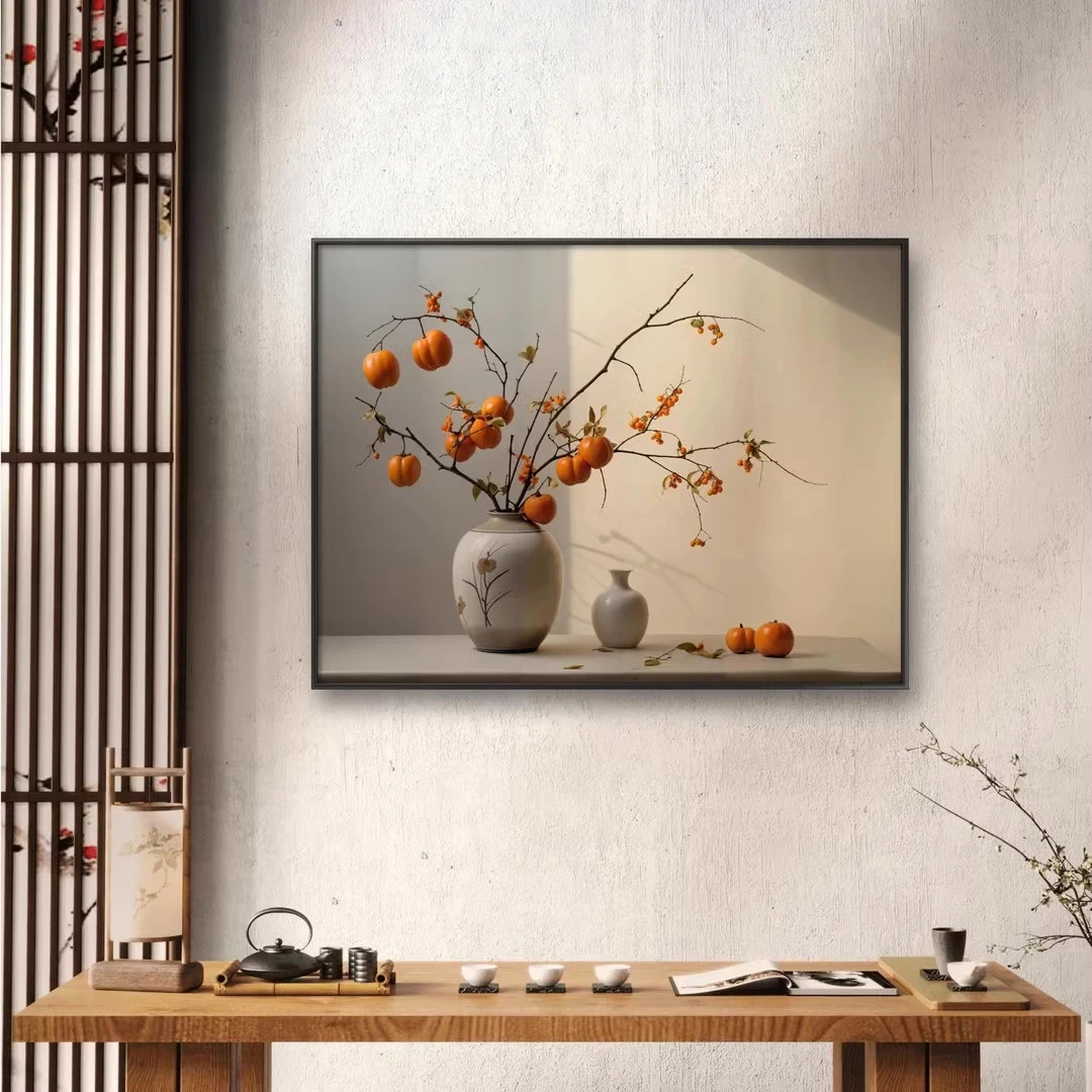 中古风柿柿如意2025新款艺术客厅背景墙挂画餐厅墙壁挂画装饰画