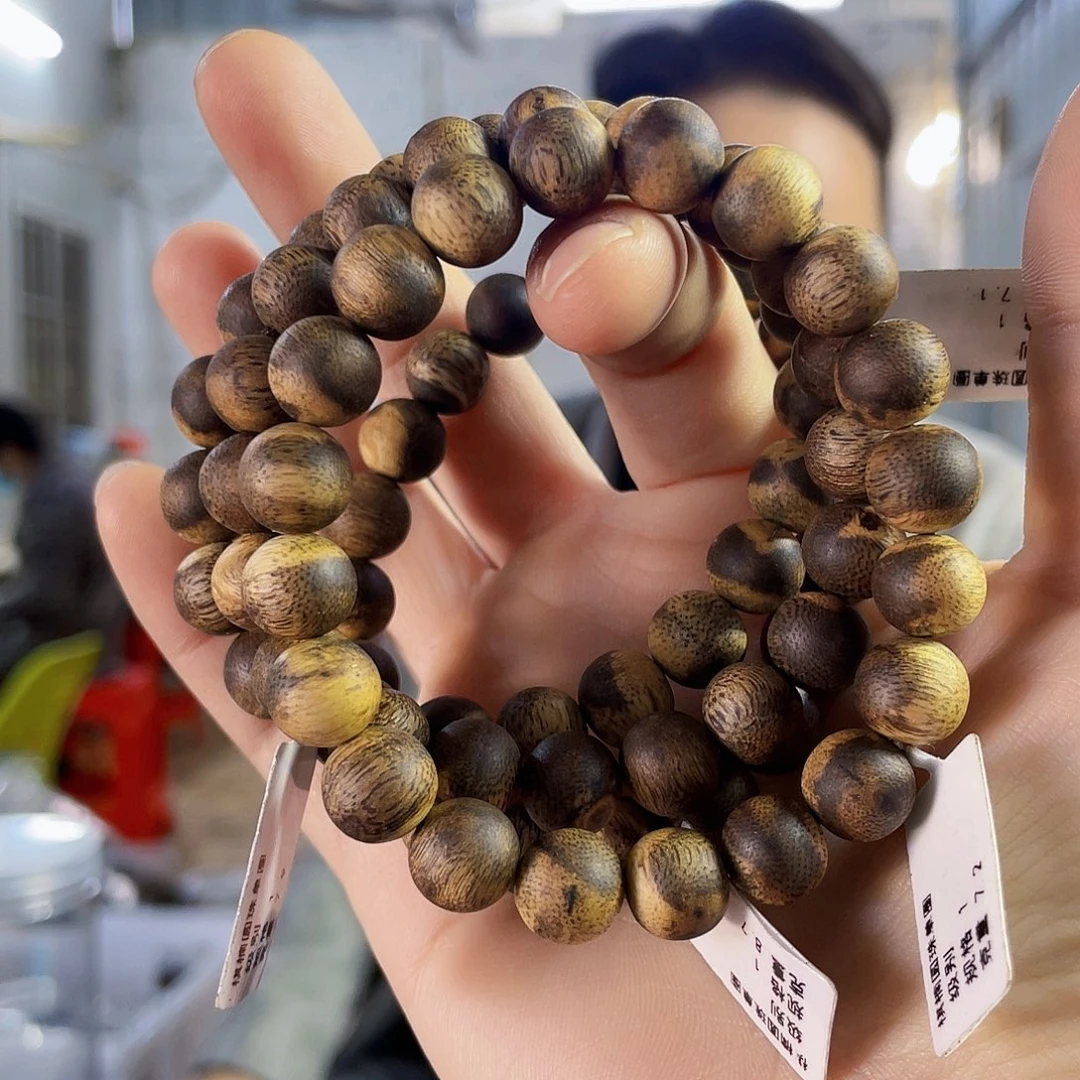 沉香手串棋楠香尖圆珠单圈1.0/7克多样性发一