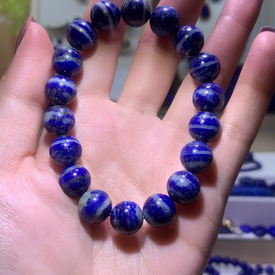 青金石未镶嵌天然原矿青花瓷圆珠手串