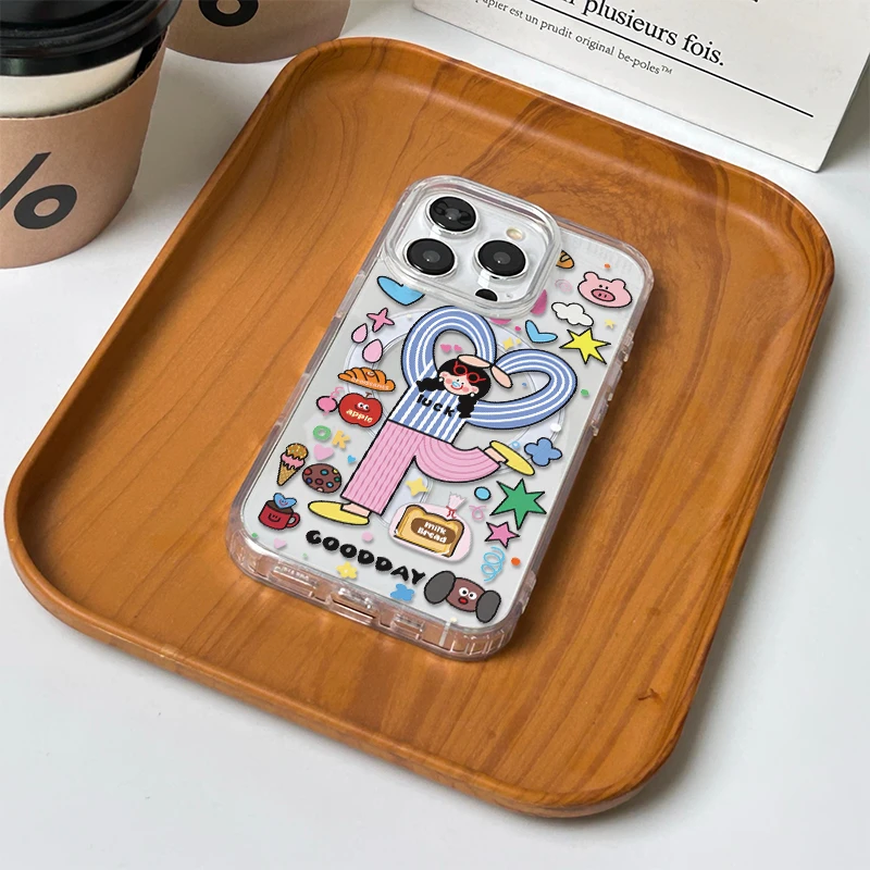 多元素比心少女适用于苹果iPhone16promax/15plus/14/13/12手机壳