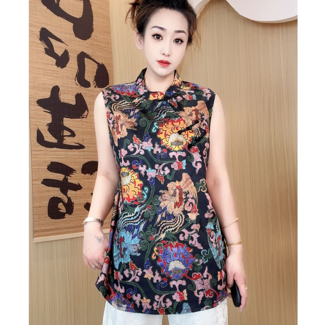 【瑞凤花锦】2025新中式国风盘扣印花侧襟盘扣无袖上衣