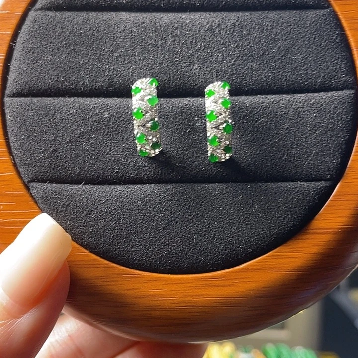 翡翠银S925镶嵌耳饰翡翠
