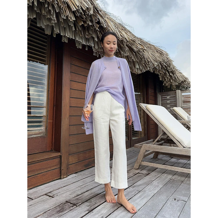 THE EASE舒适派 直筒进口雨露麻亚麻休闲通勤西裤/KZ26015