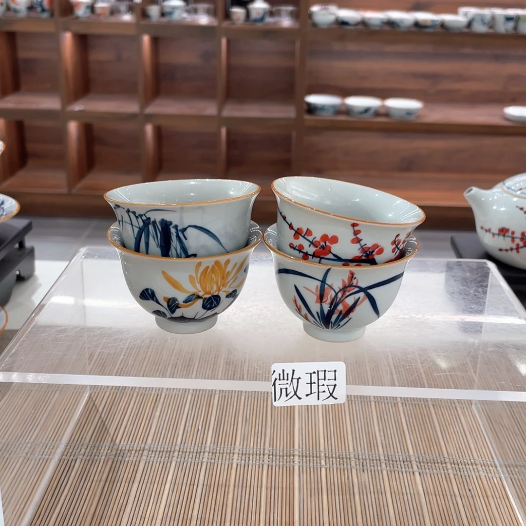 釉下手绘茶具微瑕