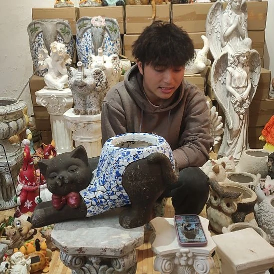 合成树脂青花猫咪花盆