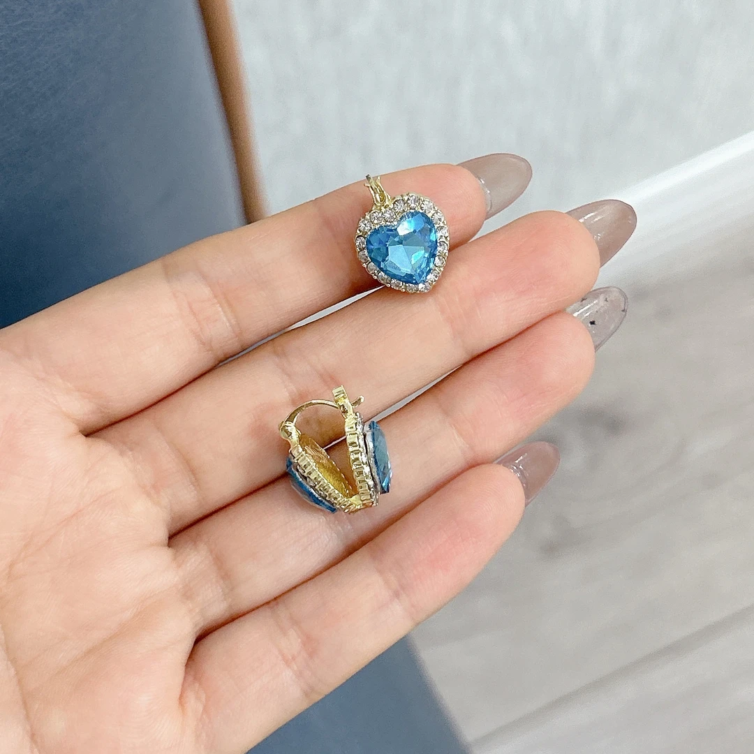 铜合金耳饰 法式蓝色双面爱心耳饰LY0322