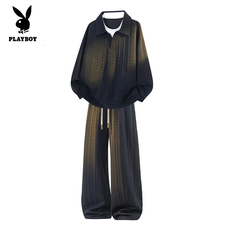 花花公子2025卫衣秋季新款休闲运动套装男士宽松长袖长裤两件套