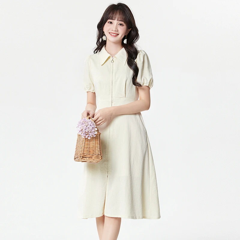 G180素雅通勤中长裙五分袖裙子连衣裙女2025夏52HG0A0002