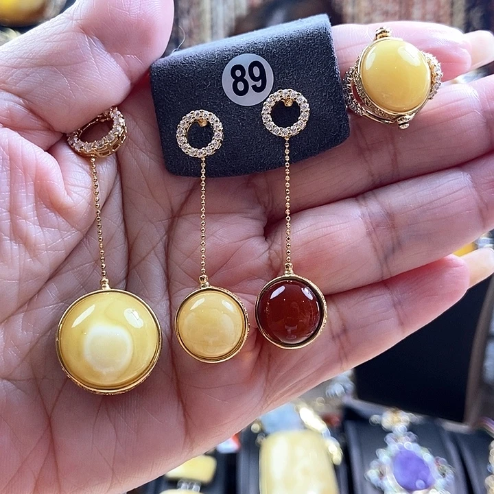 琥珀银S925镶嵌颈饰套装