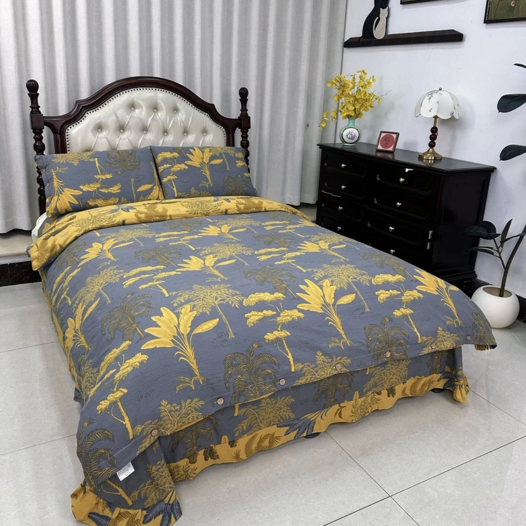 亲肤棉双层纱四件套--水木清华（纽扣）