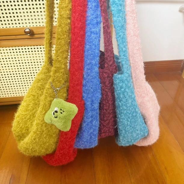 【秋冬新款水桶包】黄果树羊毛混纺日韩系大容量百搭通勤单肩包女