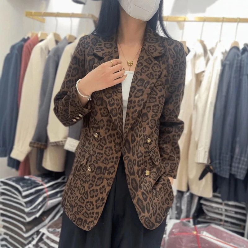 复古豹纹西装女2025春季新款高级感时尚百搭外套修身显瘦个性西服