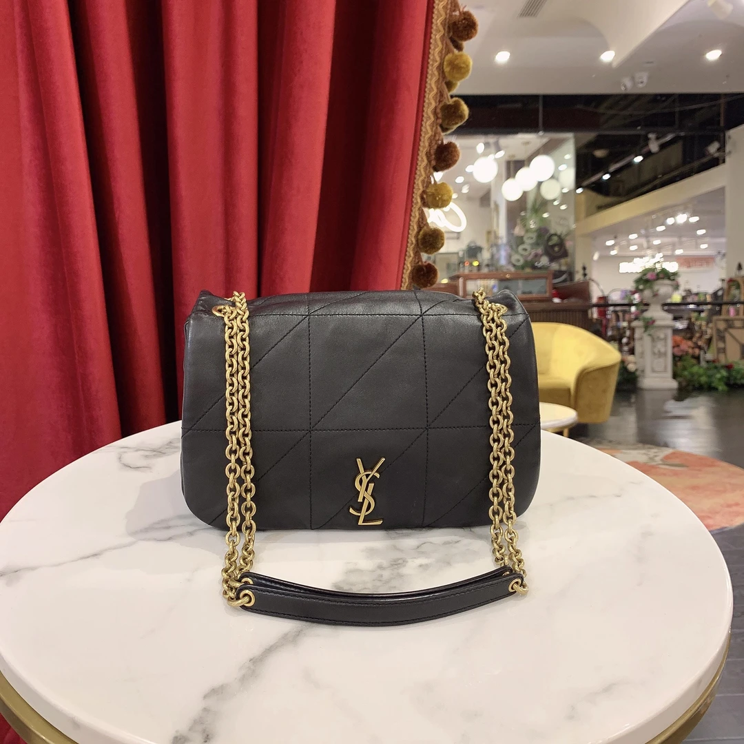 95新 YSL/圣罗兰 GGSJamie小号黑金羊皮单肩包芯片款30174569