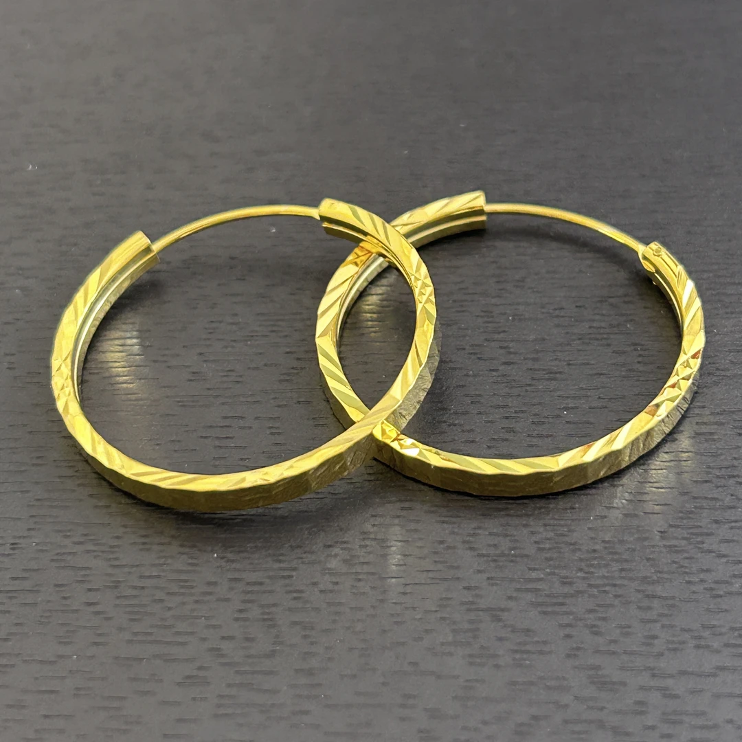 925银耳饰 【店长专享】925银卡31MM小方格耳圈YE1022