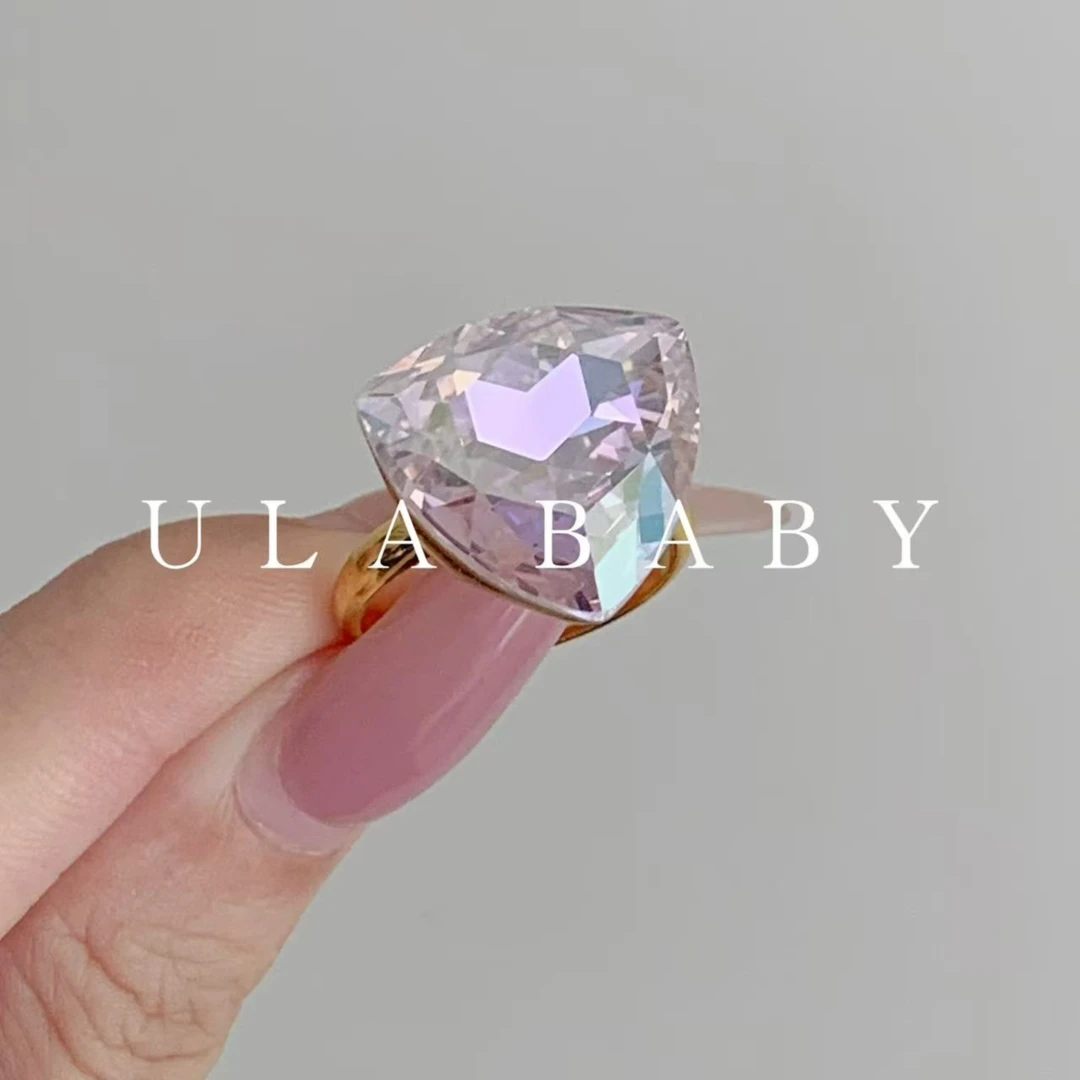 铜合金合成锆石戒指 【喜儿ula】8-29-18气质超闪切面精致几何戒指