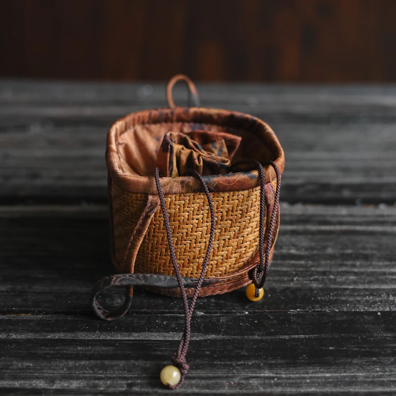 纳兰-藤编花影收纳袋（棕）（NL007012B）