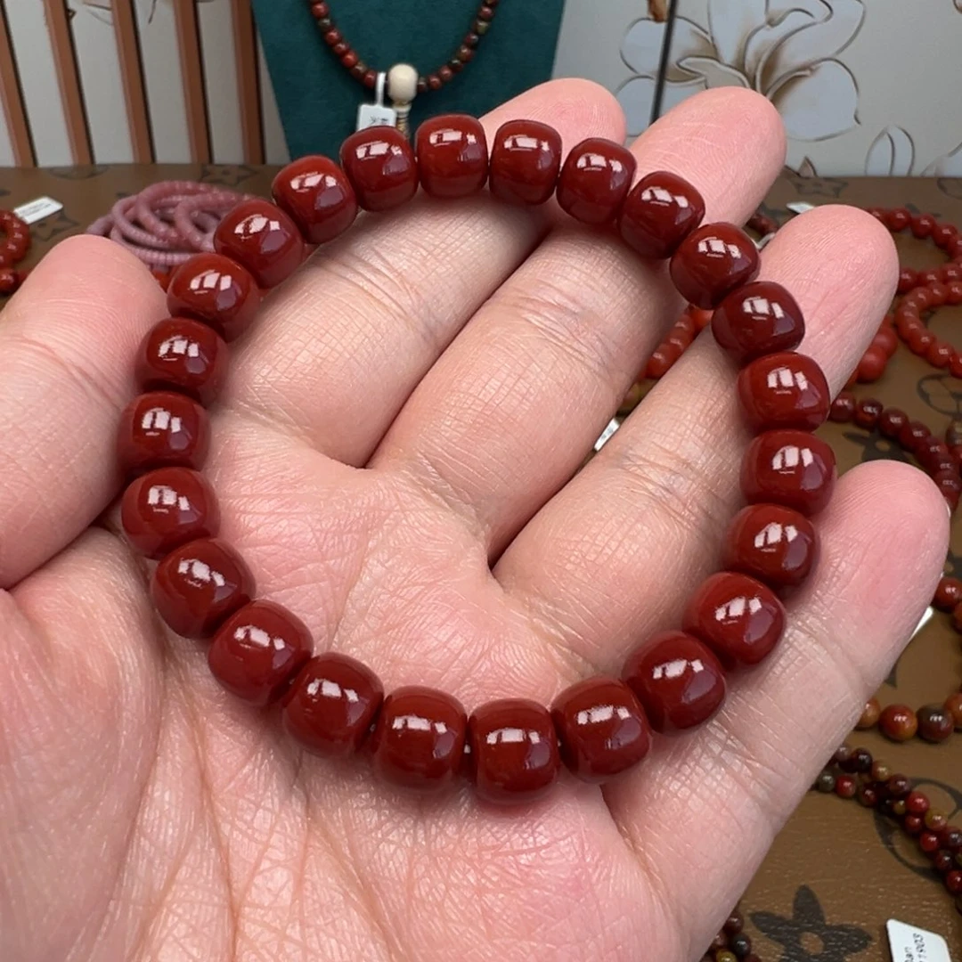 南红玛瑙未镶嵌手链瓦西牛血红9mm