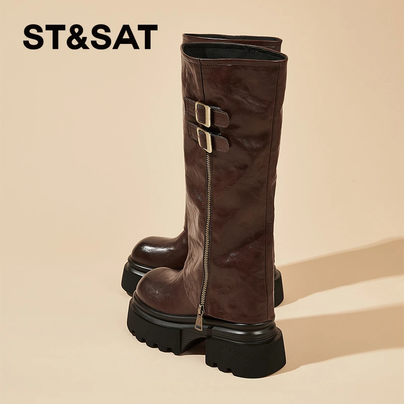 星期六10cm内增高可拆卸骑士靴女2025冬季爆款加绒短靴复古长筒靴