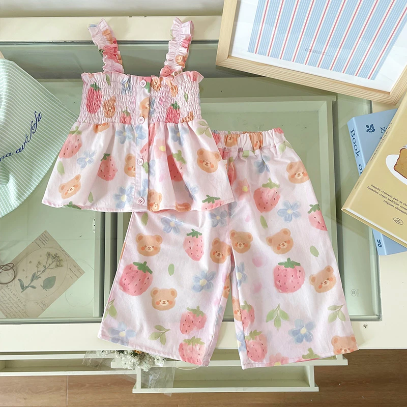 【现货】XT259531女童吊带套装2025夏季多巴胺短袖儿童两件套