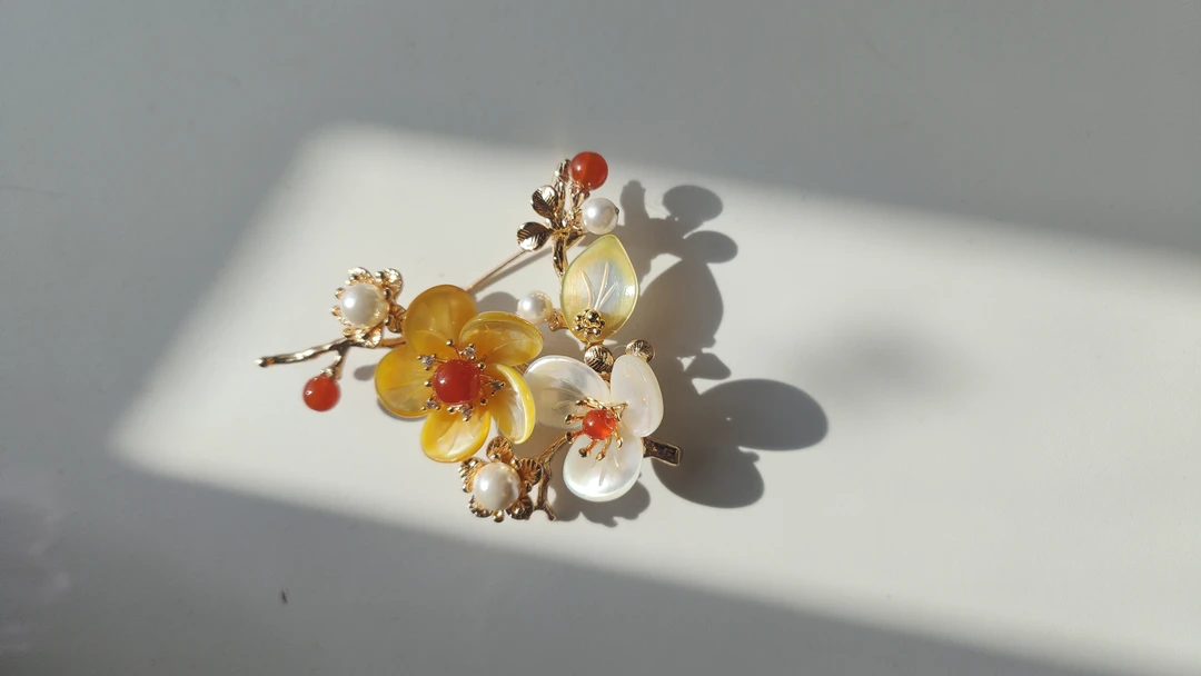 风雪初晴含光发冠莲花枝发钗百花发簪怀瑾胸针日常百搭汉服发饰