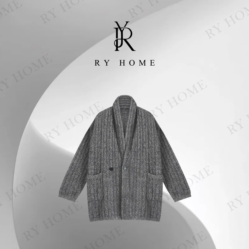 【容雨RYHOME】桑蚕丝+山羊绒粗花呢毛衣开衫253M3115