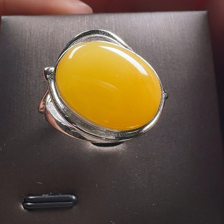 蜜蜡银S925镶嵌戒指戒指