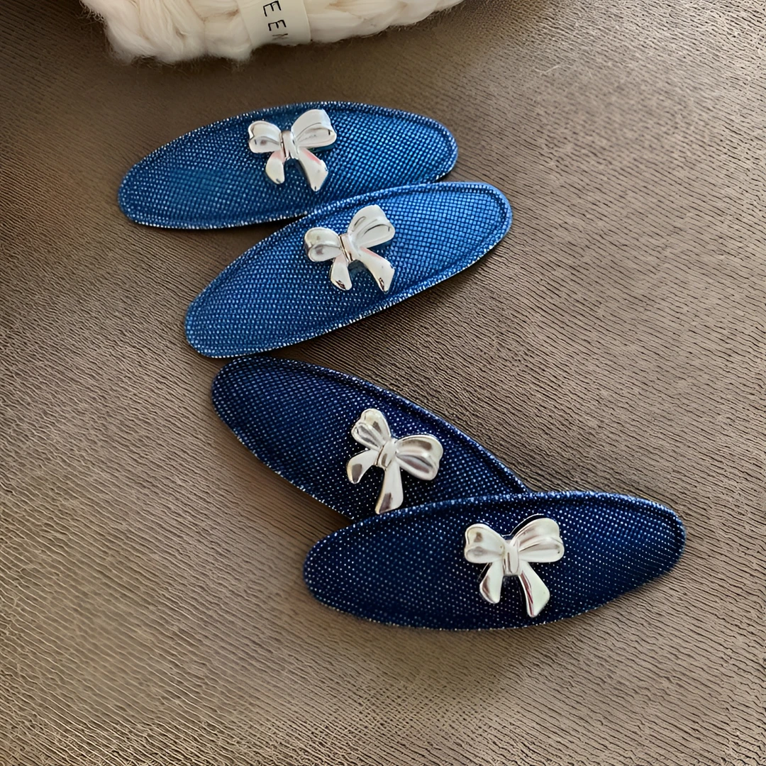 泡菜欧尼同款蝴蝶结牛仔拜拜夹日韩甜美少女ins网红简约发夹一对