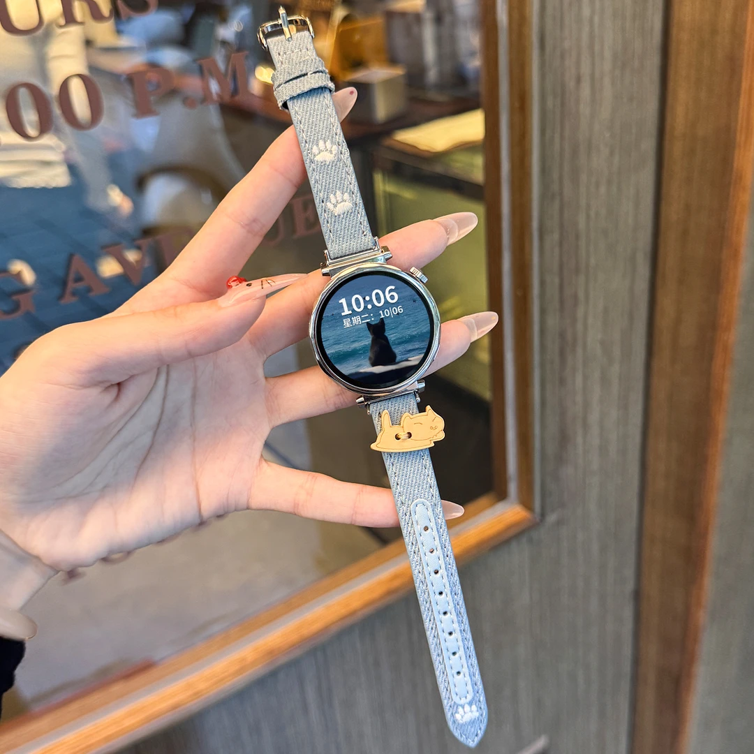 奔跑小猫适用华为gt5/gt4表带木制3牛仔猫耳卡扣watch5/4pro配件