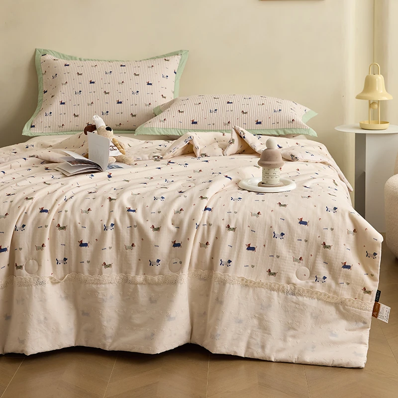 久寐JOMAY  全棉双层纱大花边夏被可机洗薄款被子小清新印花