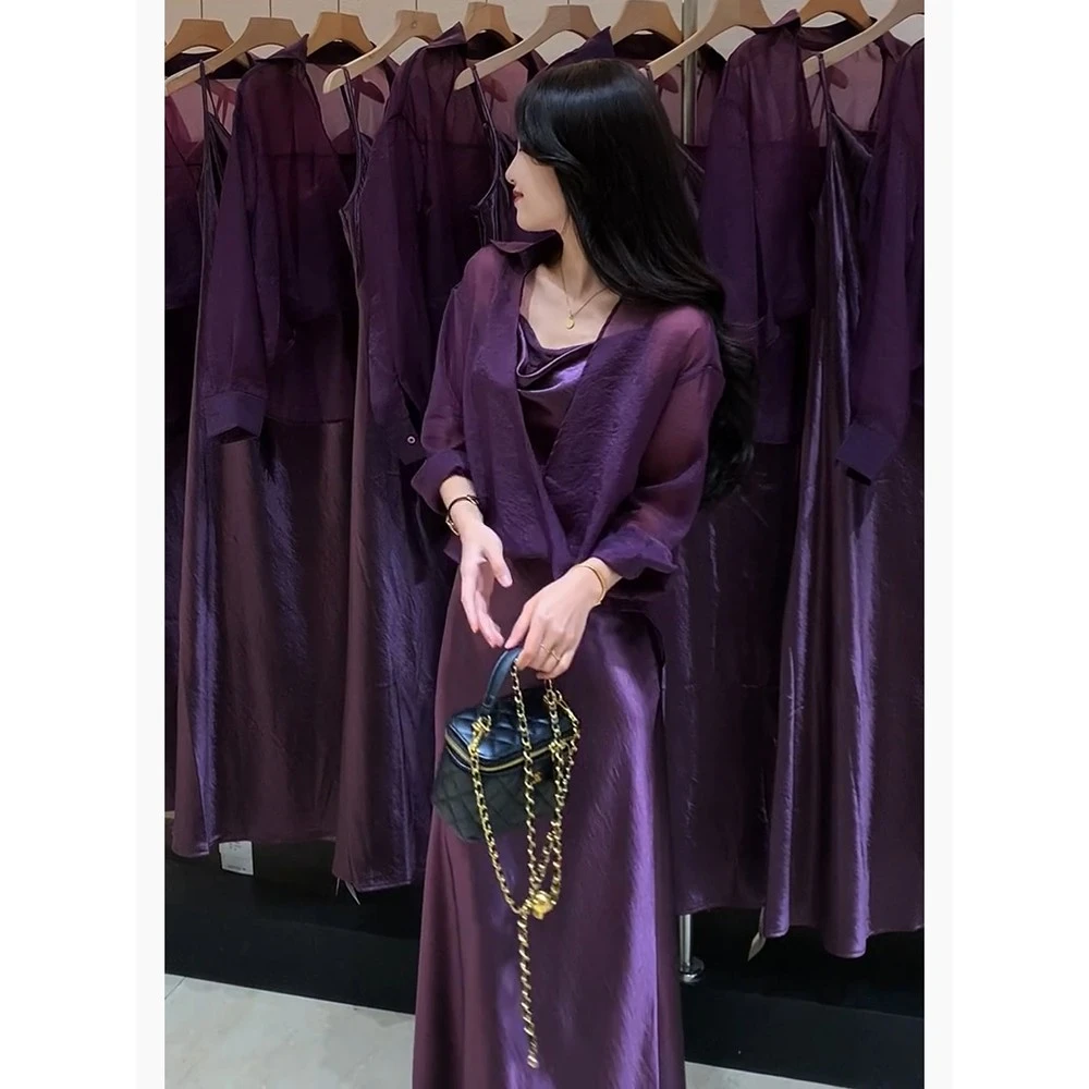 2025秋季超火穿搭御姐气质名媛女神范独特漂亮大方得体紫色套装裙